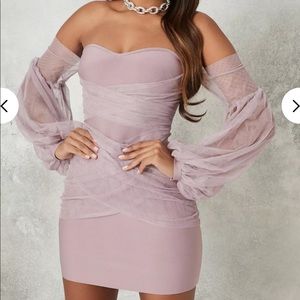Missguided Bandage Mesh Long Sleeve Bardot Dress